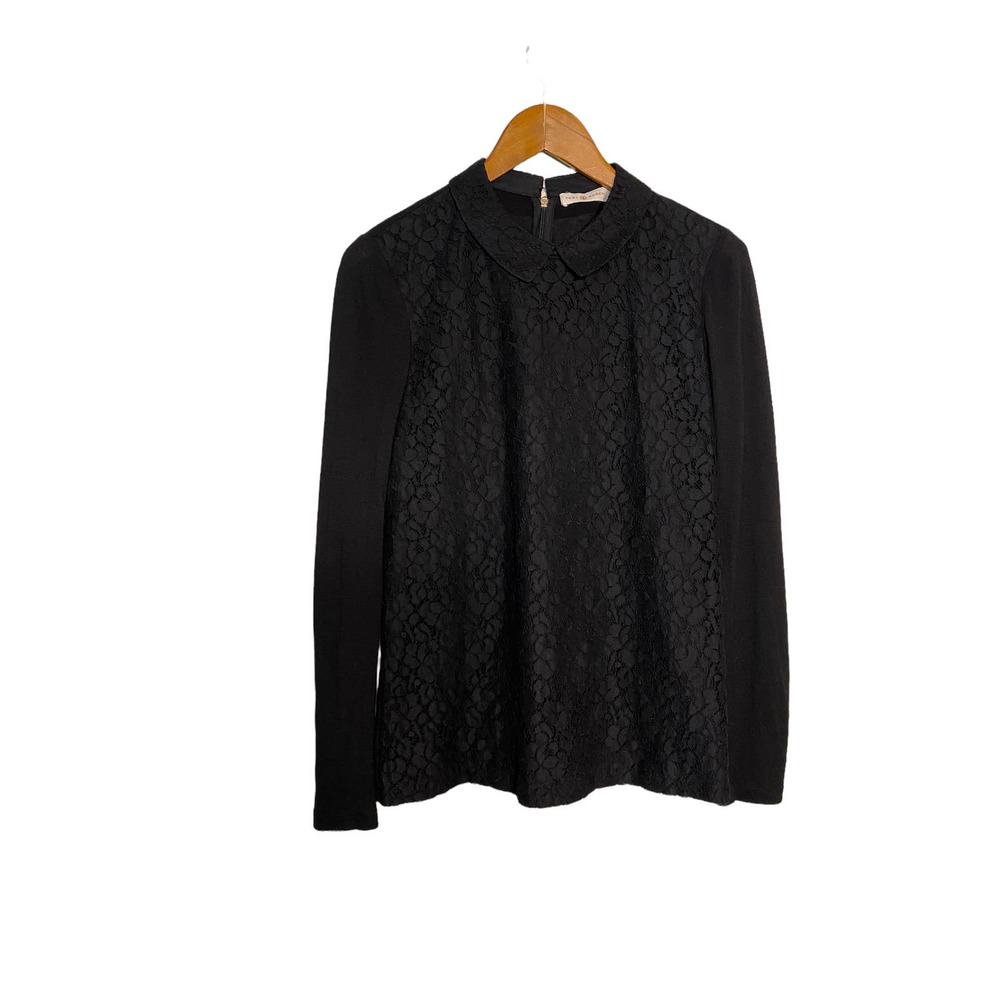 TORY BURCH Black Gabriella Lace Blouse Long Sleeve zip back Size Small